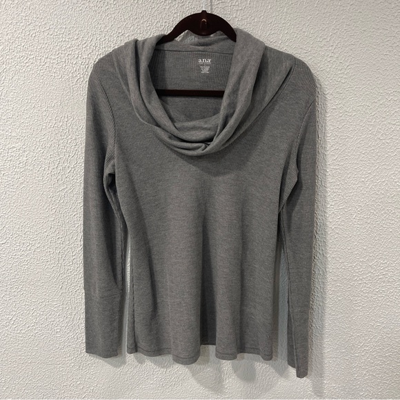 ana A New Approach Gray Cowl Neck Henley Sweater Size Large - Picture 1 of 11